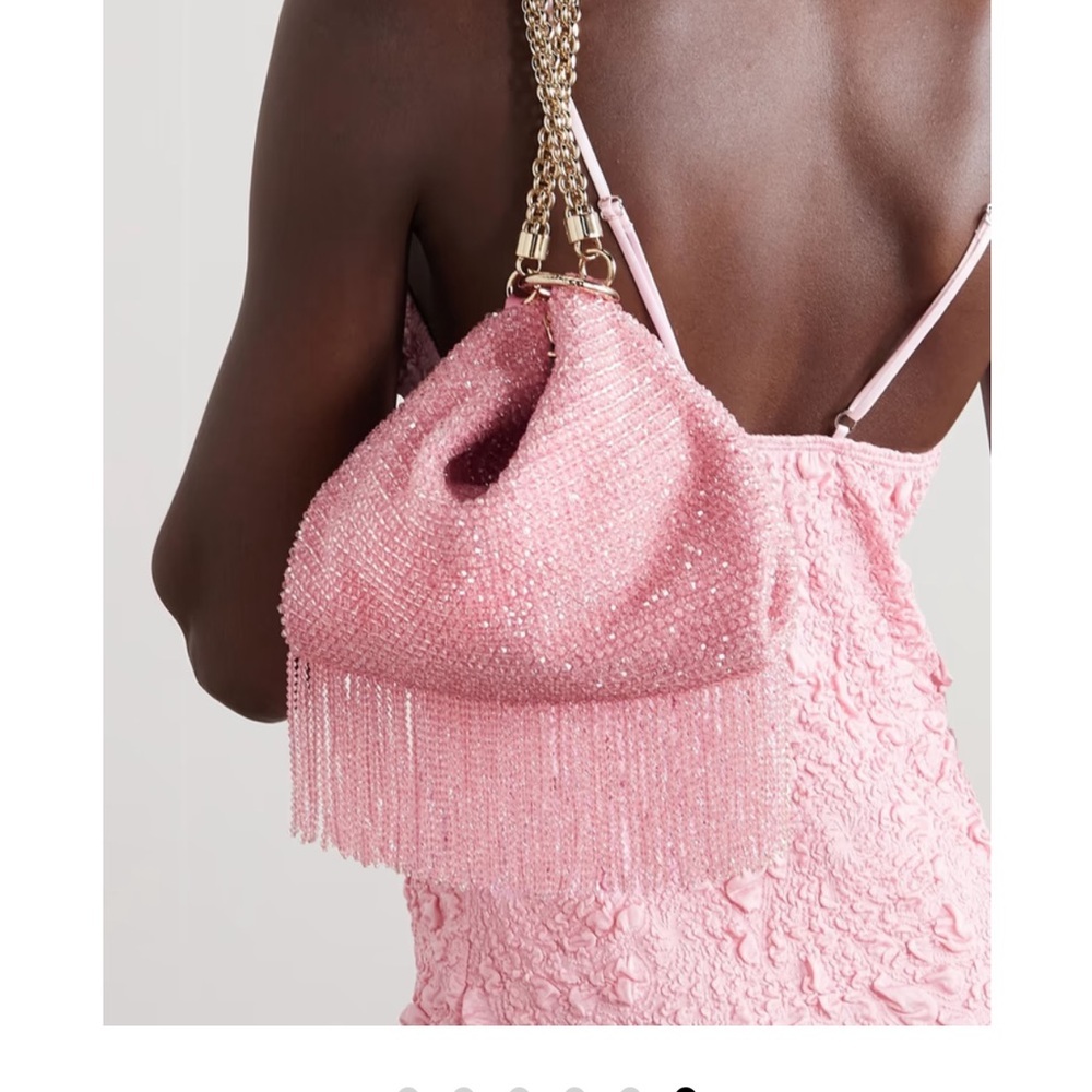RARE JIMMY CHOO Callie Fringed Crystal-Embellished Satin Bag - Picture 9 of 13